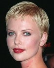 Charlize Theron's razored pixie cut with very short bangs