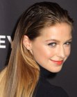 Melissa Benoist with her long hair styled for a sleek wet look