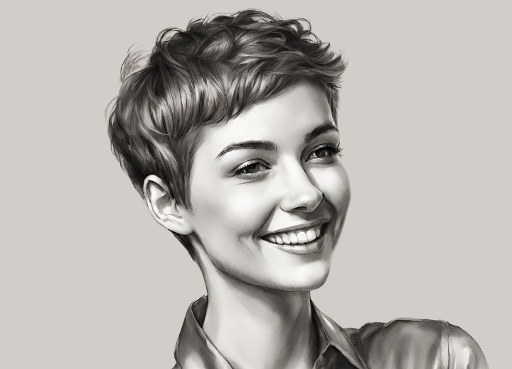 Woman with hair in a short pixie cut