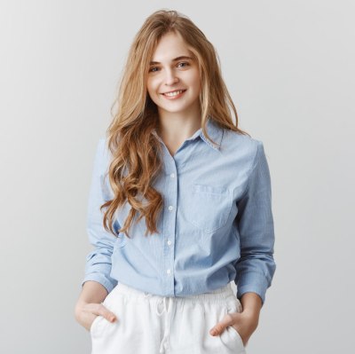 Girl wearing a front-buttoned blouse
